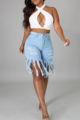 Lässige, einfarbige Jeans mit ausgefransten Fransen